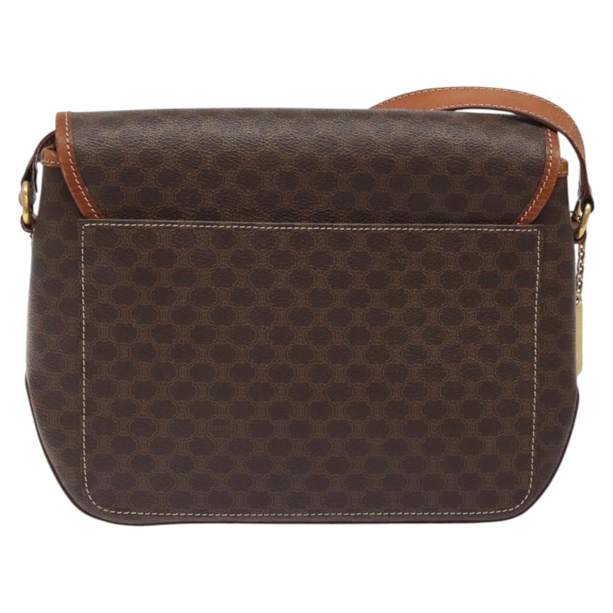 CELINE Macadam Canvas Shoulder Bag PVC Leather Brown Gold Auth sw497