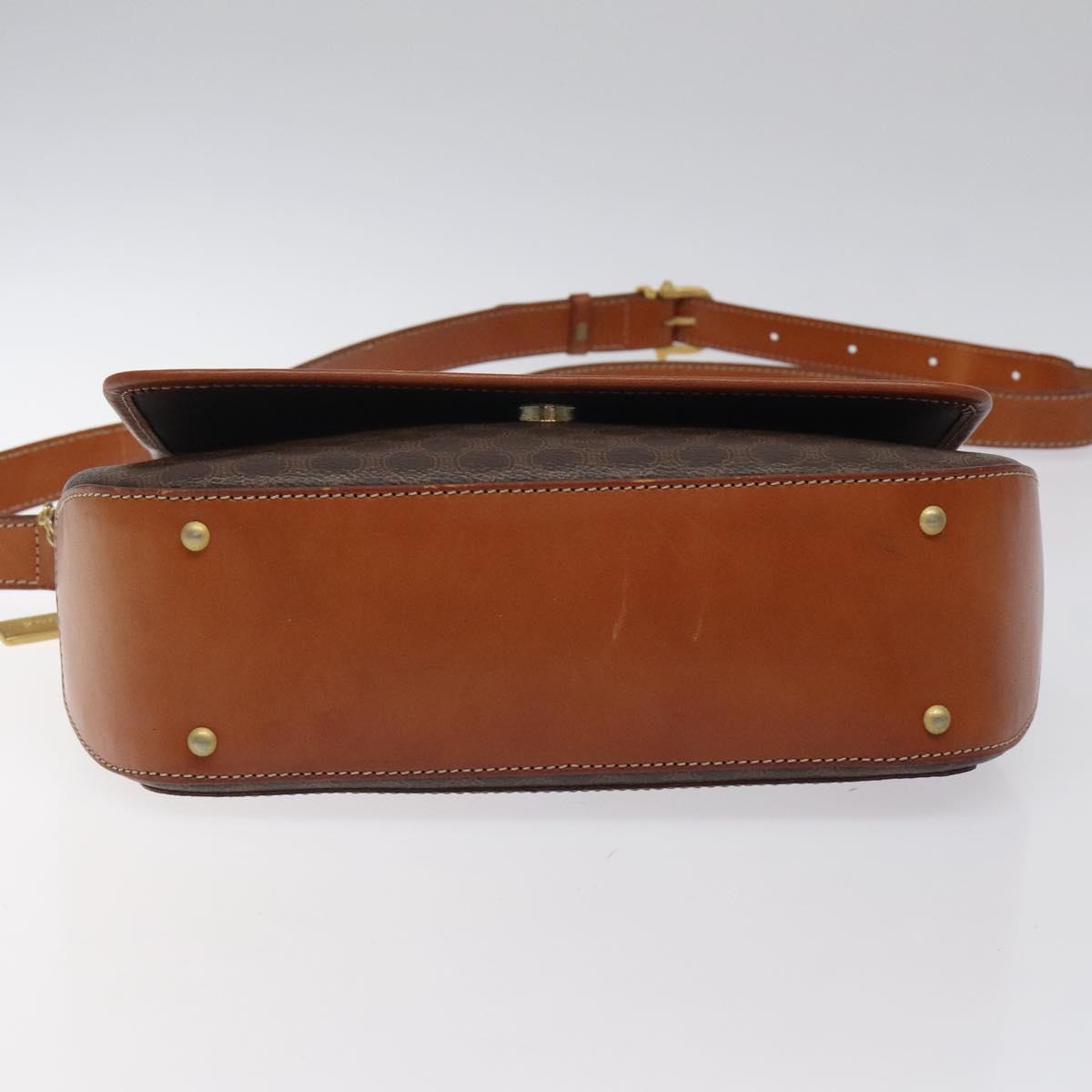 CELINE Macadam Canvas Shoulder Bag PVC Leather Brown Gold Auth sw497