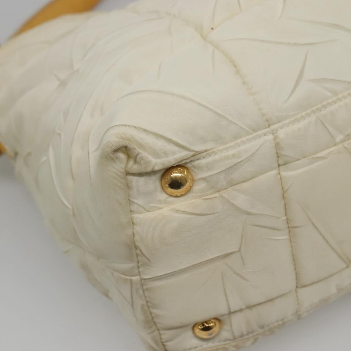 PRADA Hand Bag Nylon White Gold Auth sw500