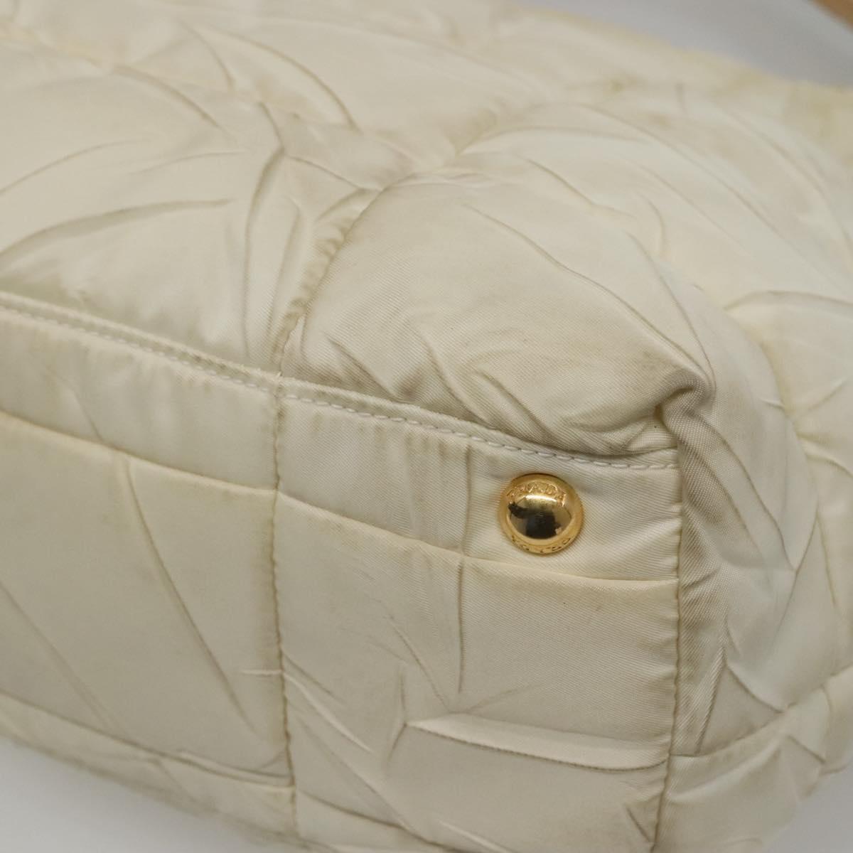PRADA Hand Bag Nylon White Gold Auth sw500