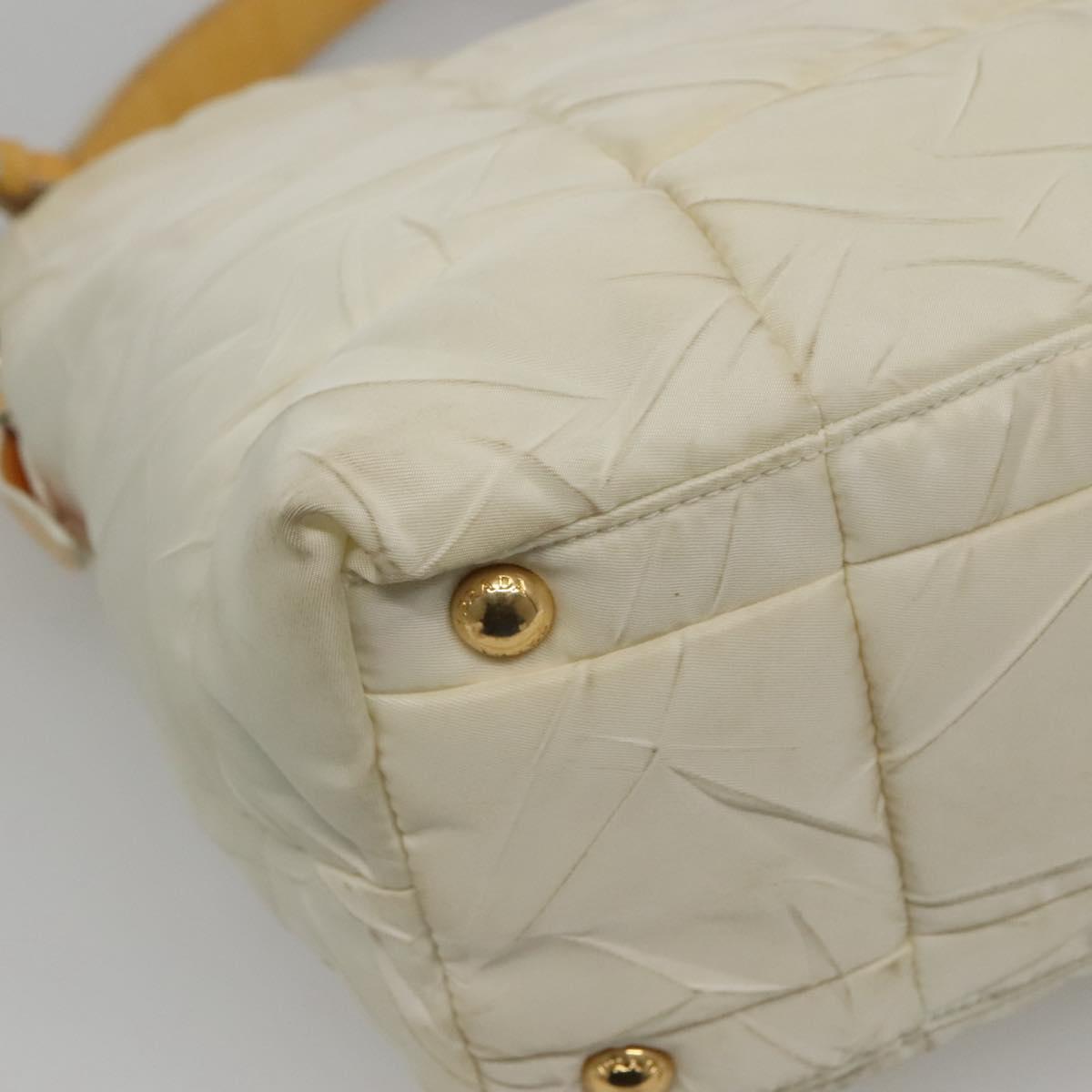 PRADA Hand Bag Nylon White Gold Auth sw500