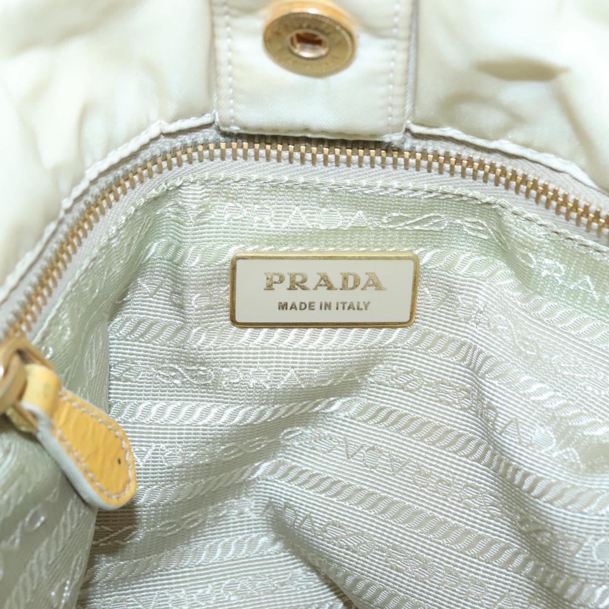 PRADA Hand Bag Nylon White Gold Auth sw500