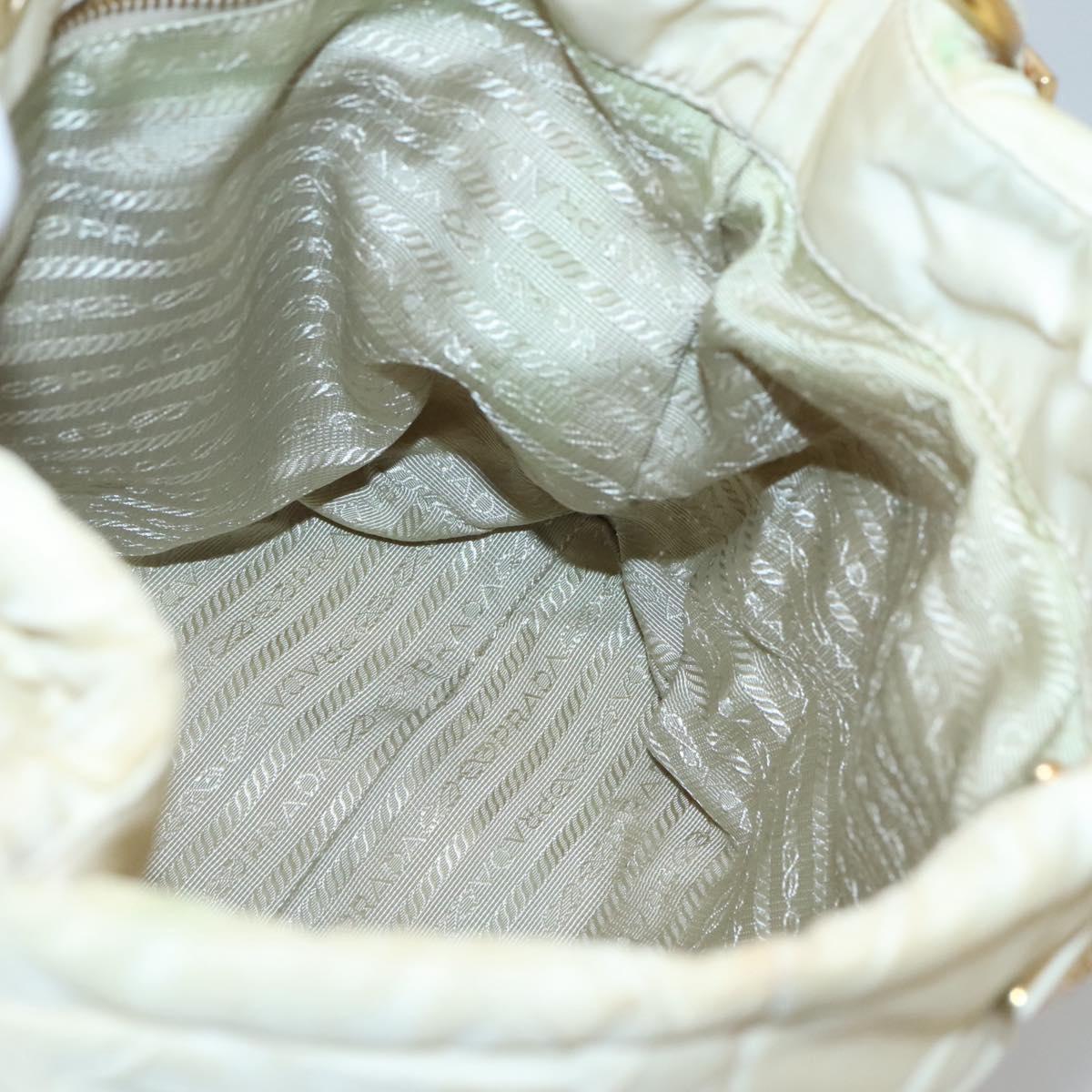 PRADA Hand Bag Nylon White Gold Auth sw500