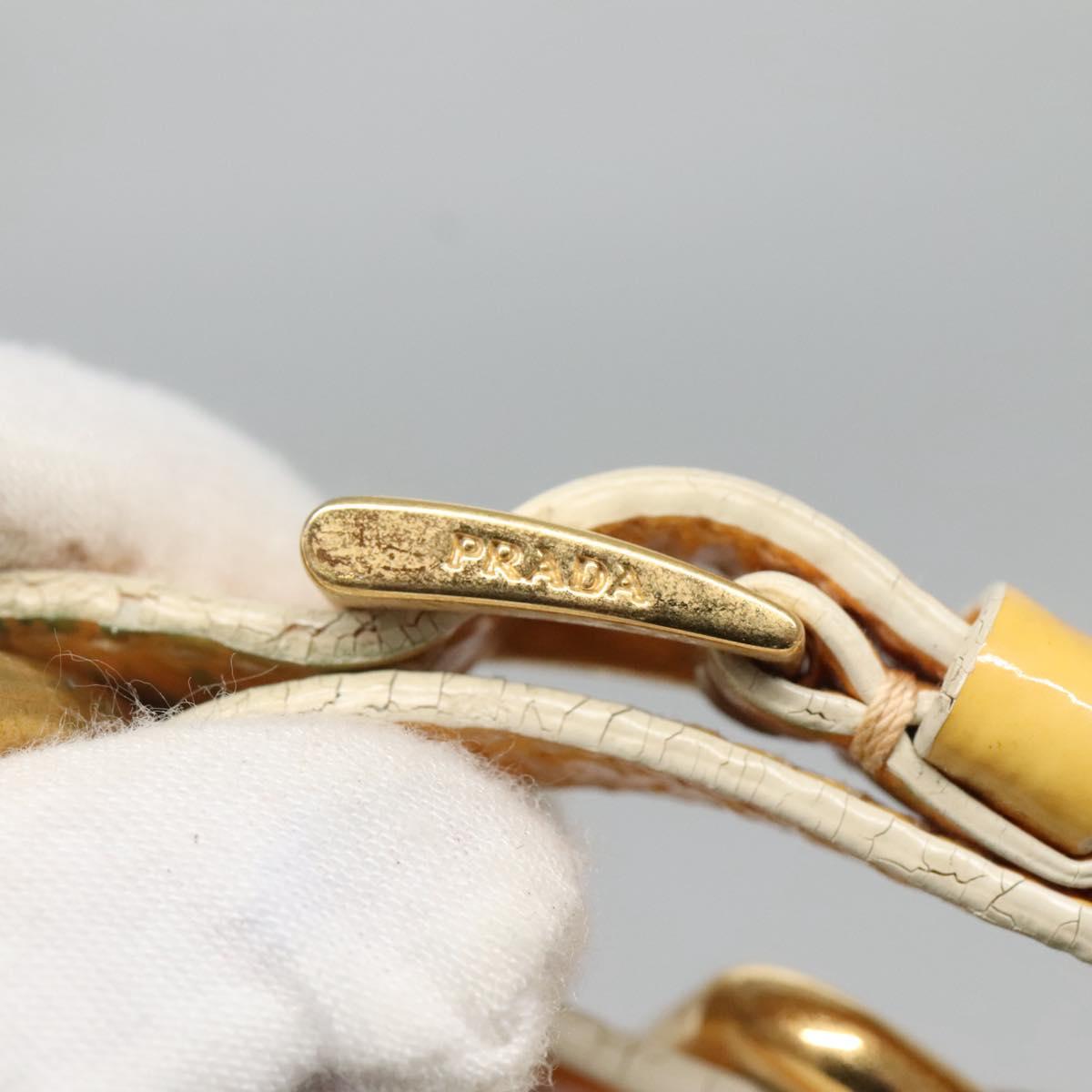 PRADA Hand Bag Nylon White Gold Auth sw500