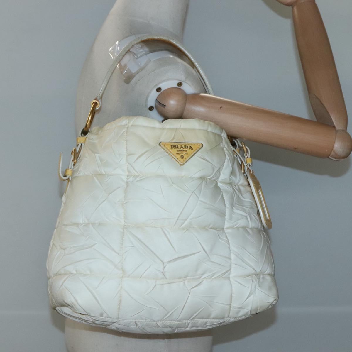 PRADA Hand Bag Nylon White Gold Auth sw500