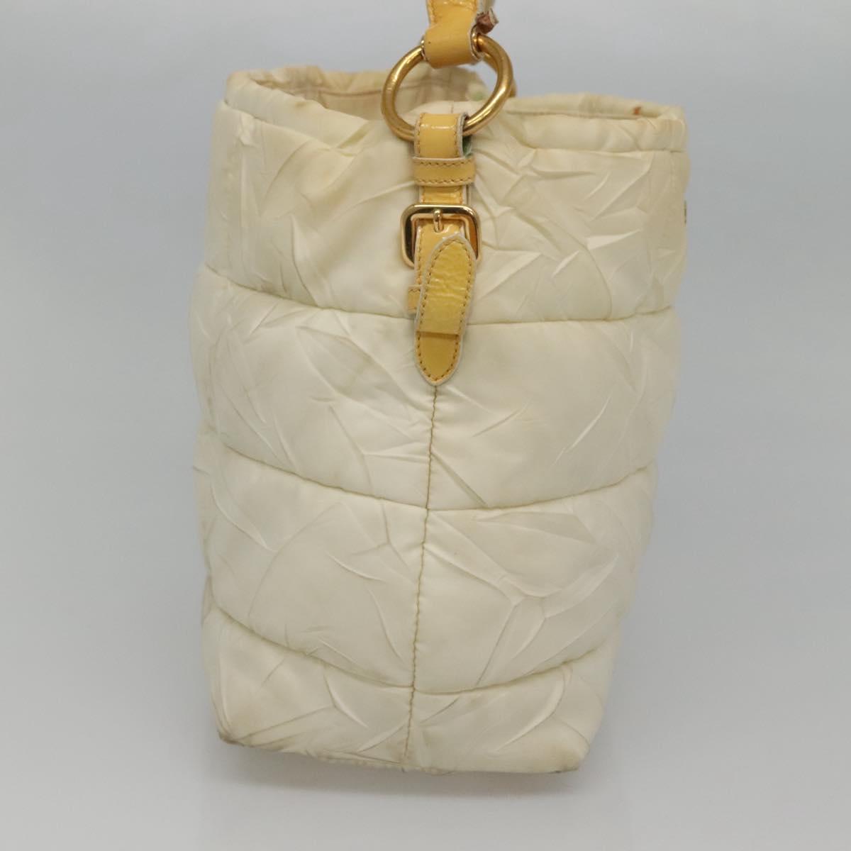 PRADA Hand Bag Nylon White Gold Auth sw500