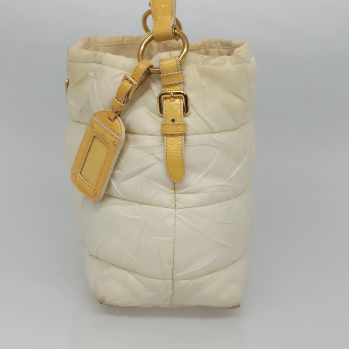 PRADA Hand Bag Nylon White Gold Auth sw500