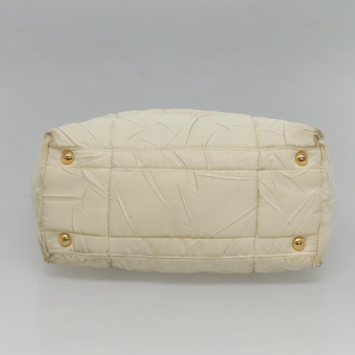 PRADA Hand Bag Nylon White Gold Auth sw500