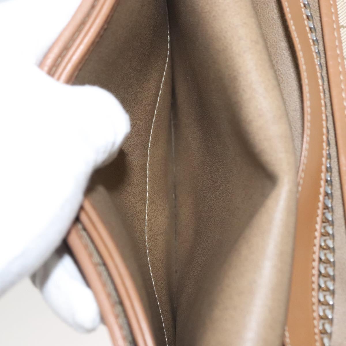 Christian Dior Honeycomb Canvas Chain Shoulder Bag PVC Leather Beige Auth sw505