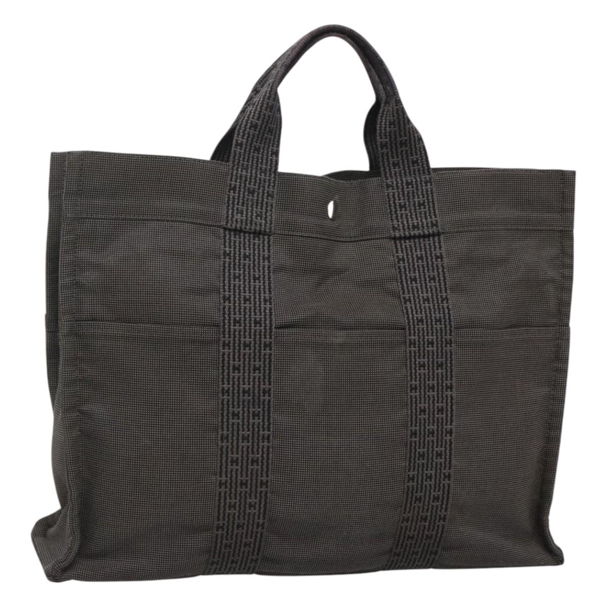 HERMES Her Line MM Hand Bag Canvas Gray Auth sw509