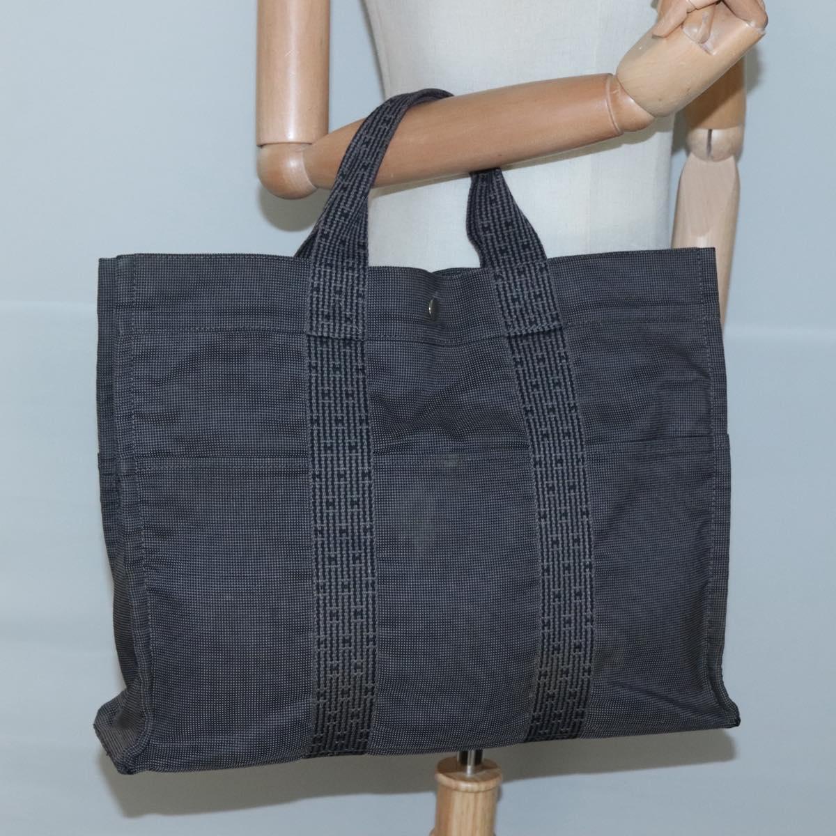 HERMES Her Line MM Hand Bag Canvas Gray Auth sw509