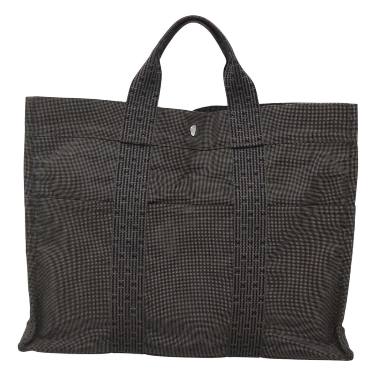 HERMES Her Line MM Hand Bag Canvas Gray Auth sw509