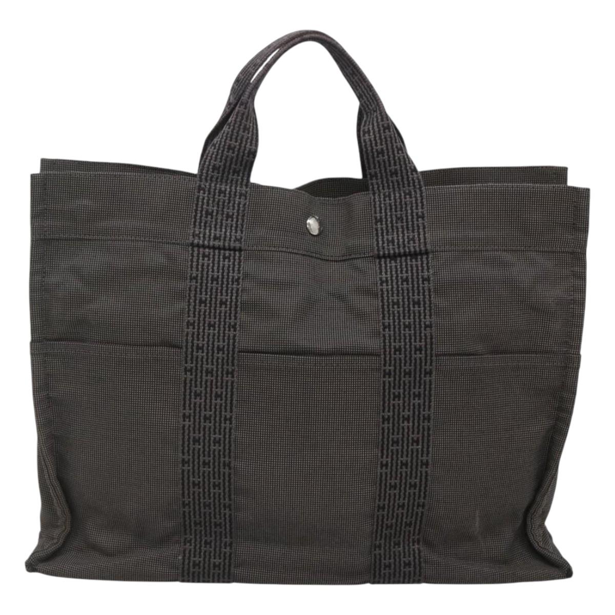 HERMES Her Line MM Hand Bag Canvas Gray Auth sw509