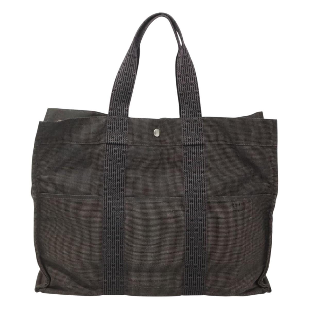 HERMES Her Line MM Hand Bag Canvas Gray Auth sw510