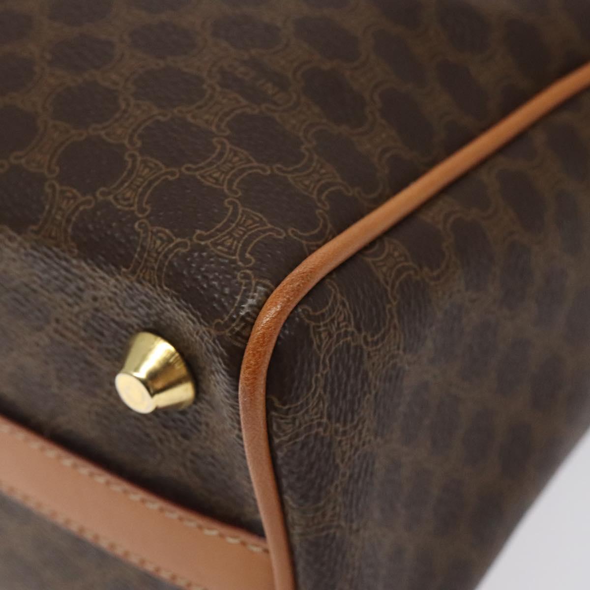 CELINE Macadam Canvas Hand Bag PVC Leather Brown Gold Auth sw521