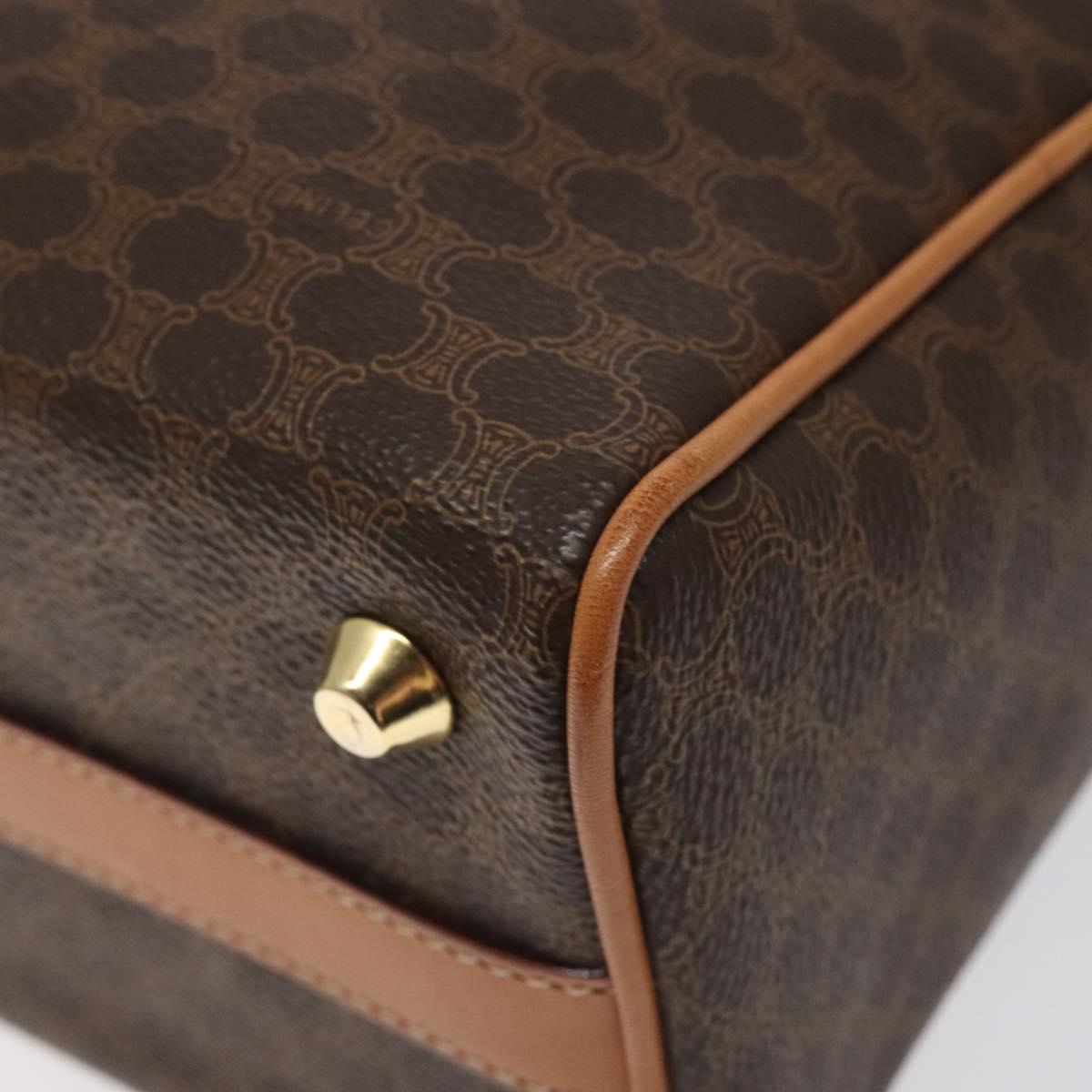 CELINE Macadam Canvas Hand Bag PVC Leather Brown Gold Auth sw521