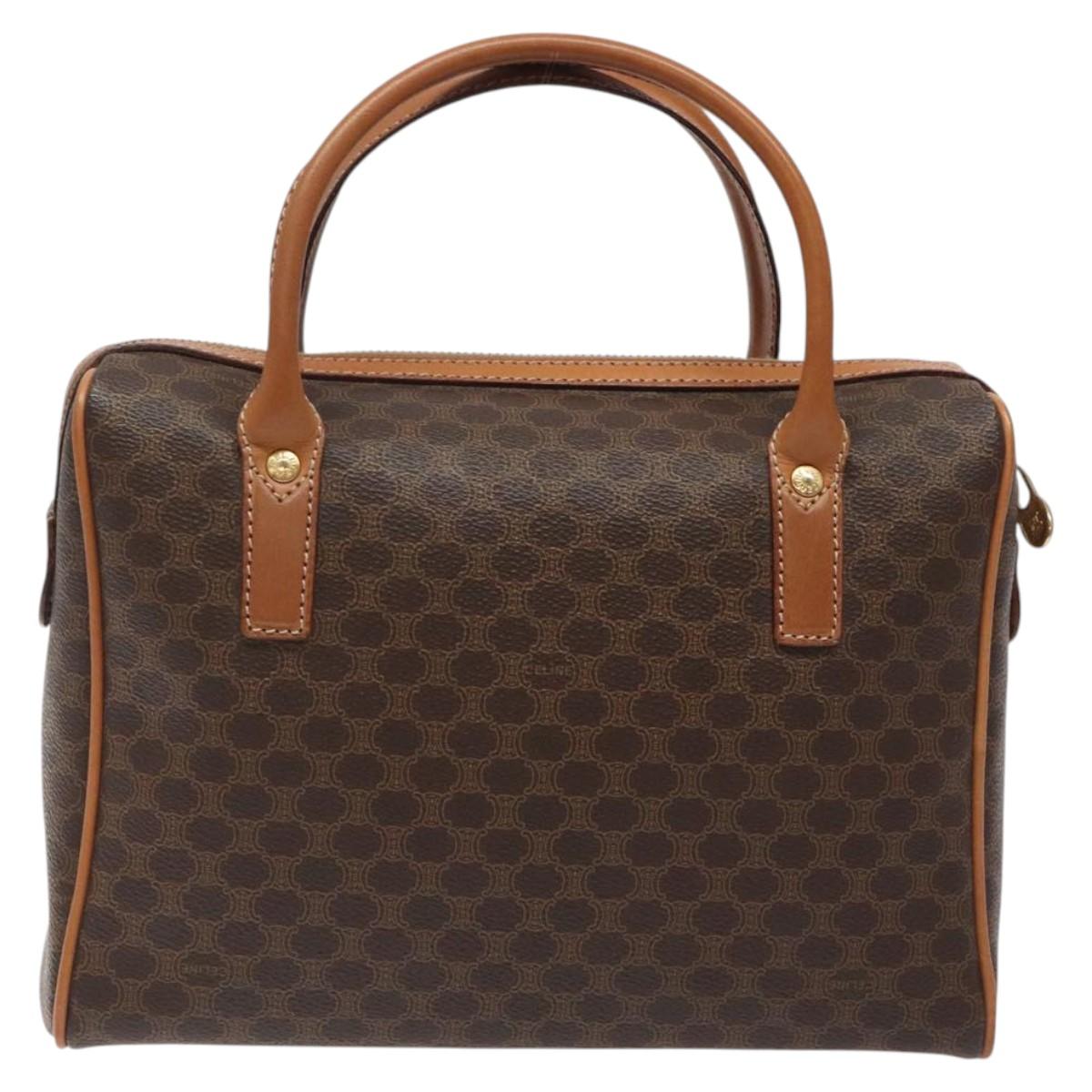 CELINE Macadam Canvas Hand Bag PVC Leather Brown Gold Auth sw521