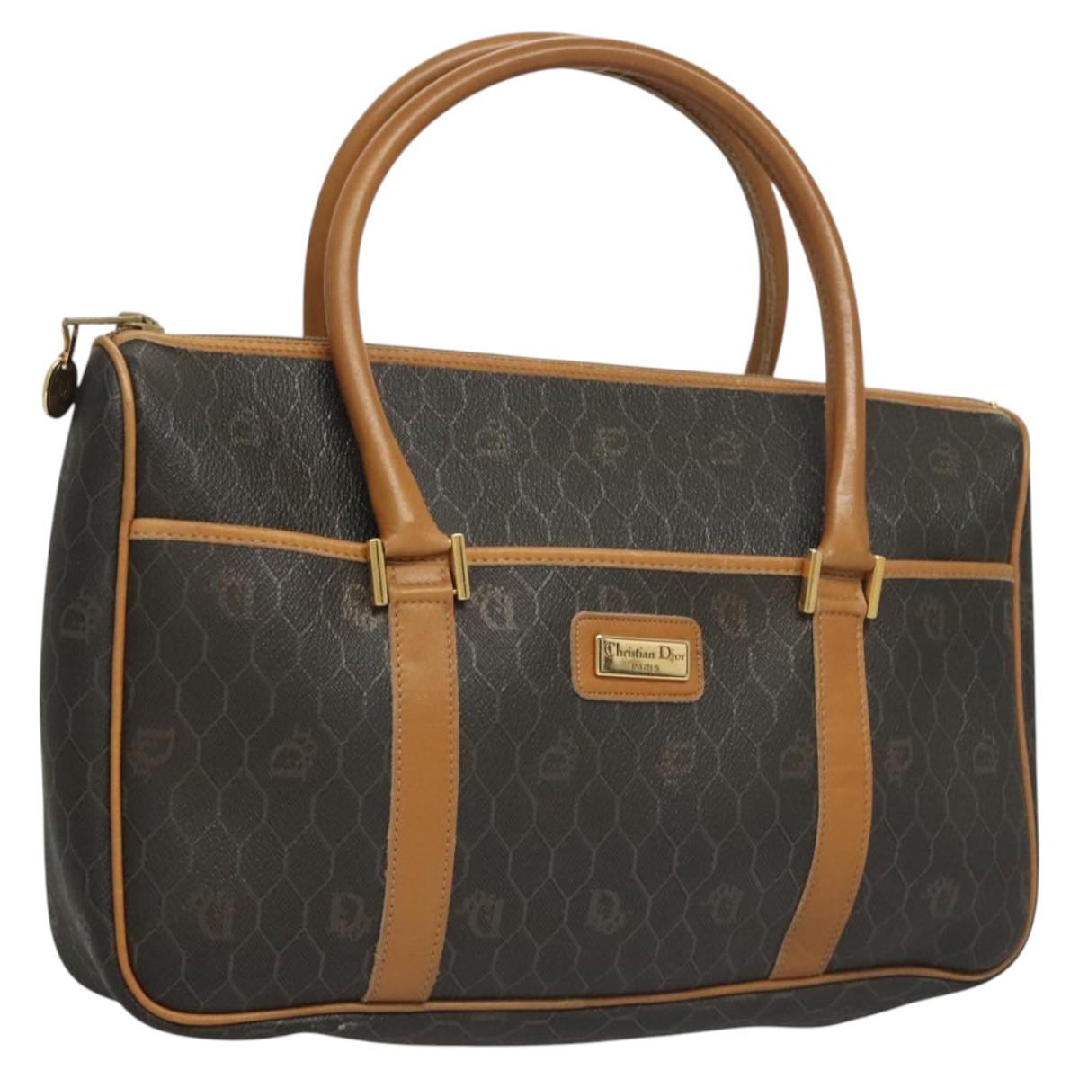 Christian Dior Honeycomb Canvas Hand Bag PVC Black Gold Auth sw522