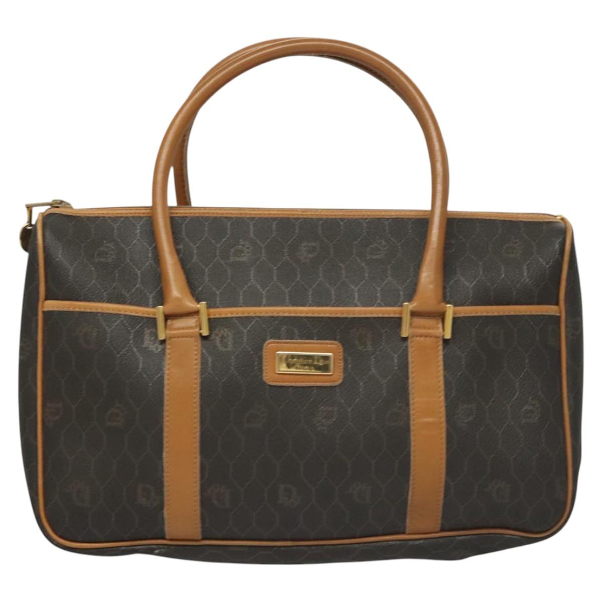 Christian Dior Honeycomb Canvas Hand Bag PVC Black Gold Auth sw522