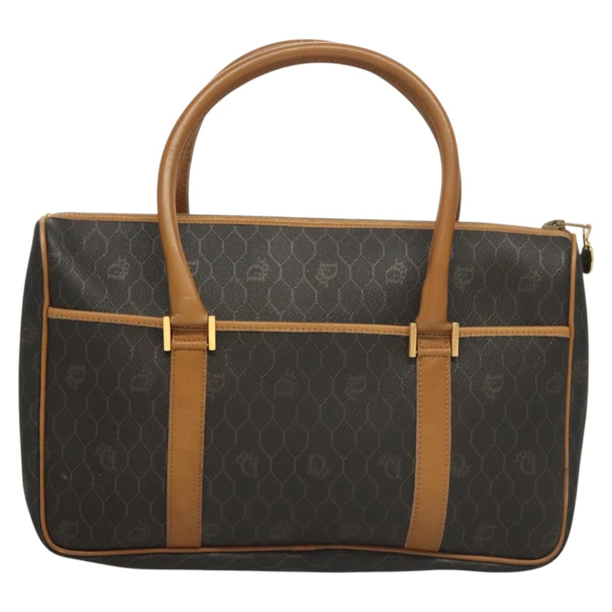 Christian Dior Honeycomb Canvas Hand Bag PVC Black Gold Auth sw522