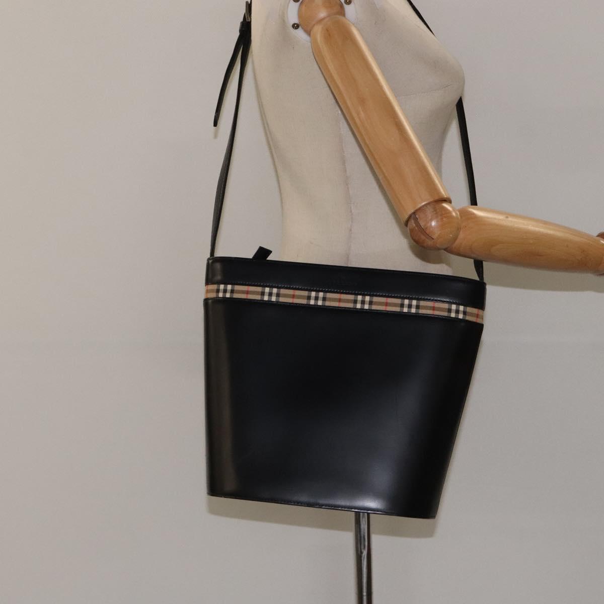 BURBERRY Shoulder Bag Leather Black Auth sw524