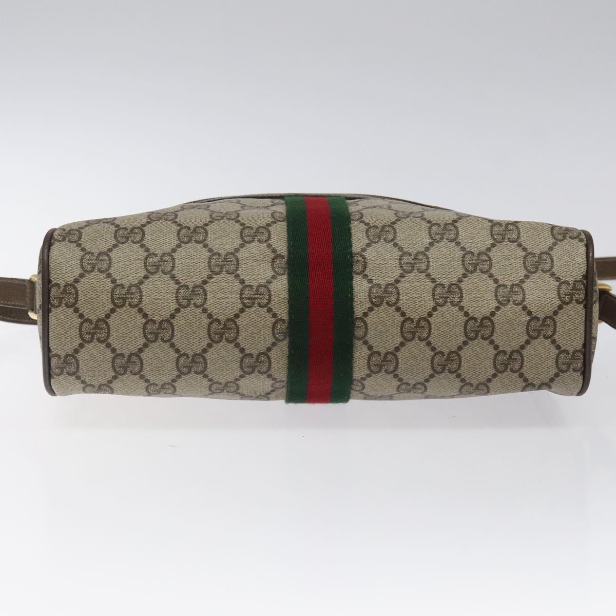 GUCCI GG Supreme Web Sherry Line Bag PVC Leather Beige Gold 14 02 005 Auth sw526