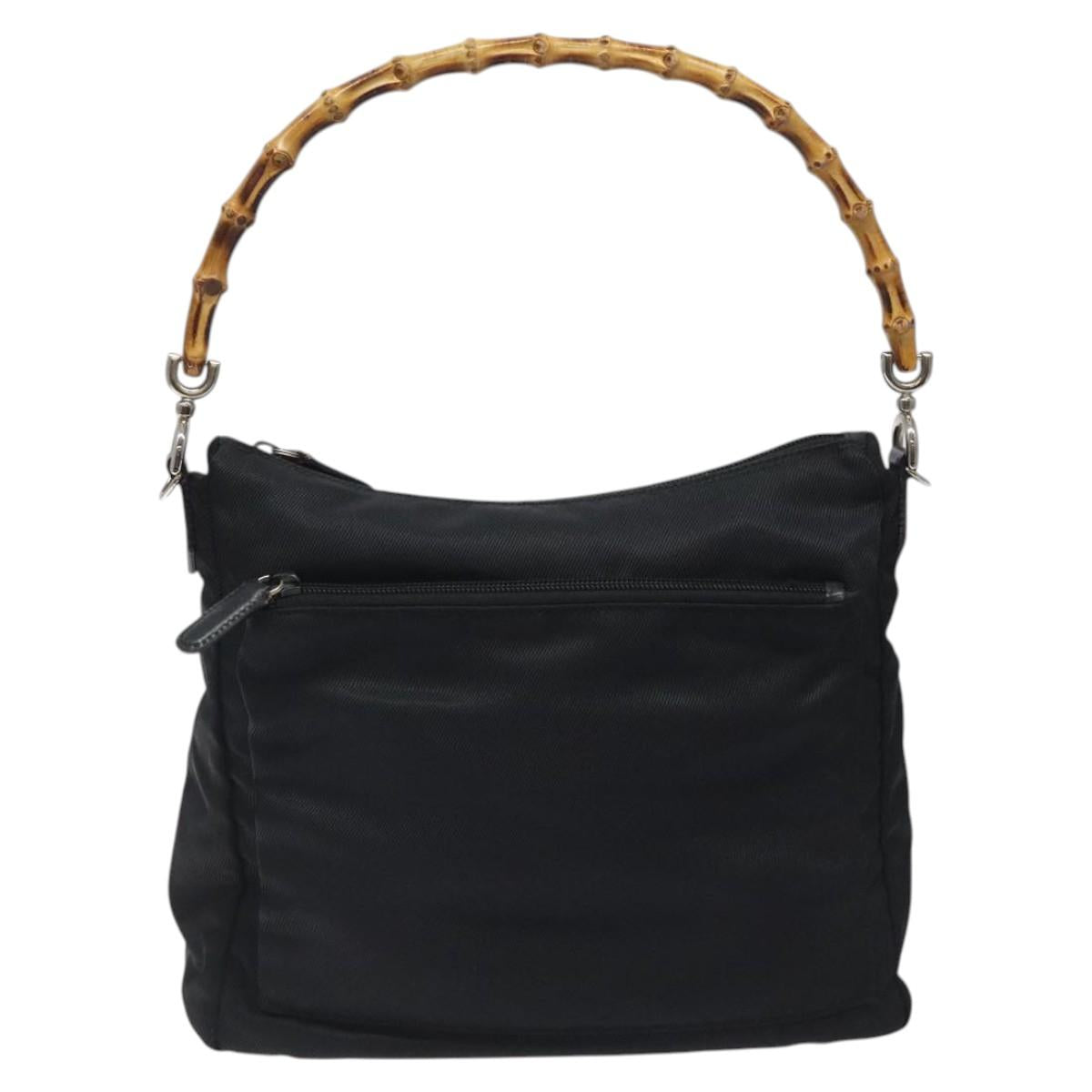 GUCCI Bamboo Shoulder Bag Nylon Black Silver 000 2058 0509 5 Auth sw530