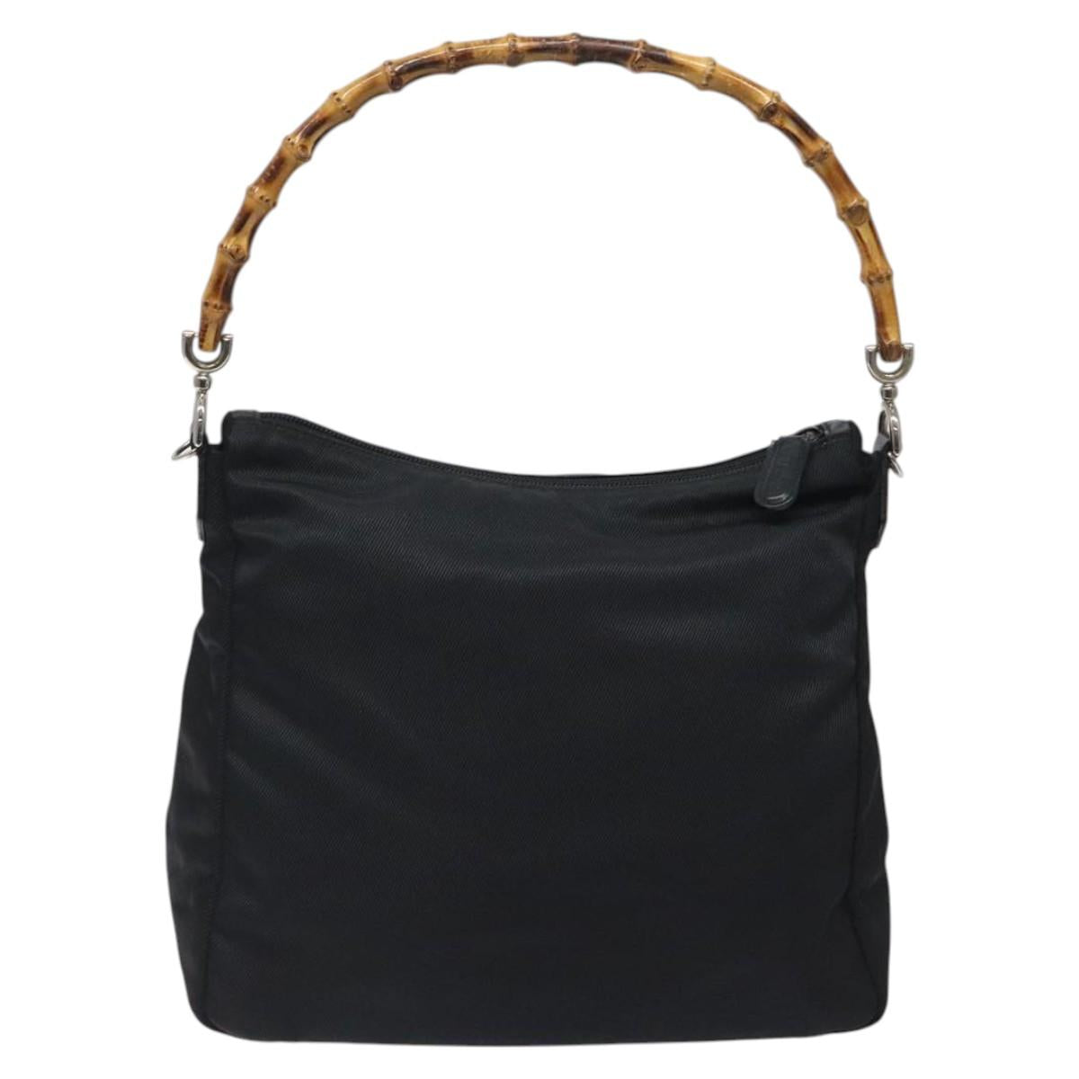GUCCI Bamboo Shoulder Bag Nylon Black Silver 000 2058 0509 5 Auth sw530