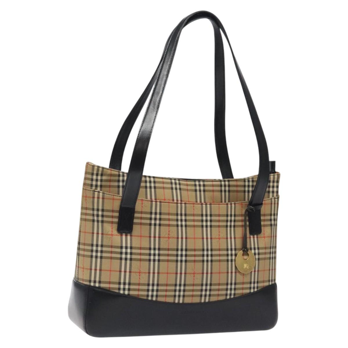 BURBERRY Nova Check Shoulder Bag Canvas Beige Gold Auth sw534