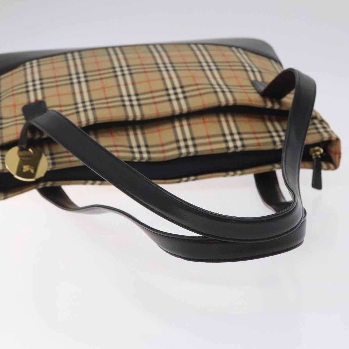 BURBERRY Nova Check Shoulder Bag Canvas Beige Gold Auth sw534