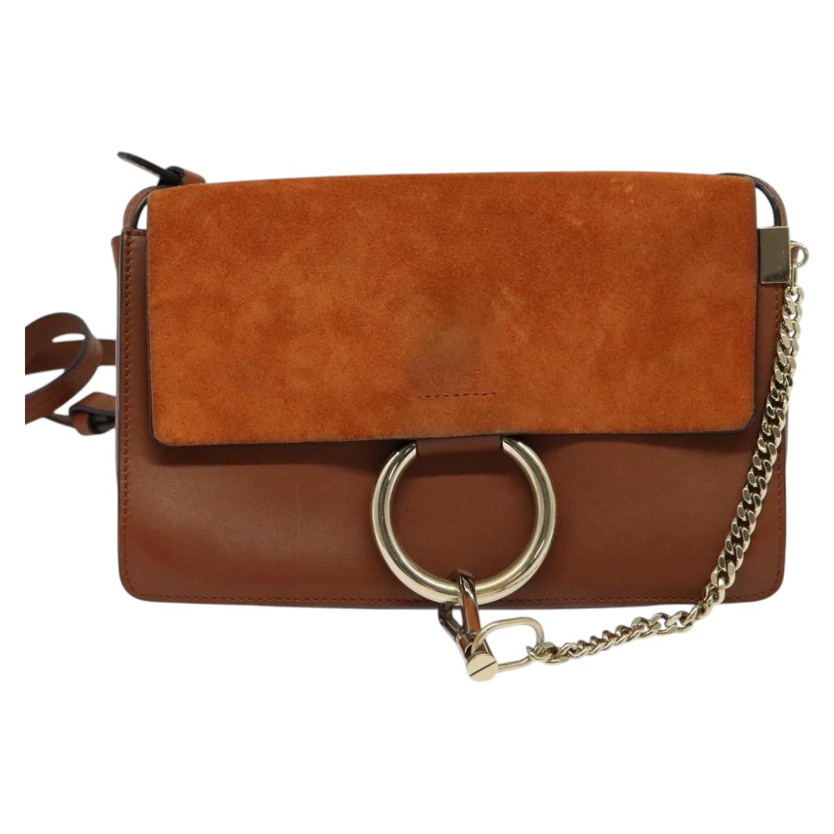 Chloe Fay Shoulder Bag Suede Leather Orange Gold Auth sw537