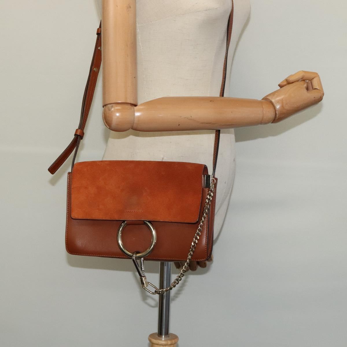 Chloe Fay Shoulder Bag Suede Leather Orange Gold Auth sw537