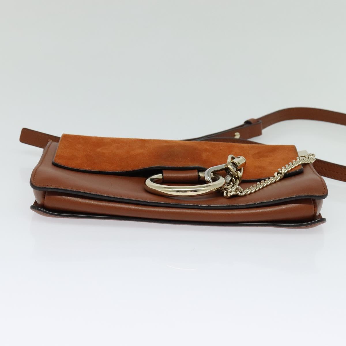 Chloe Fay Shoulder Bag Suede Leather Orange Gold Auth sw537