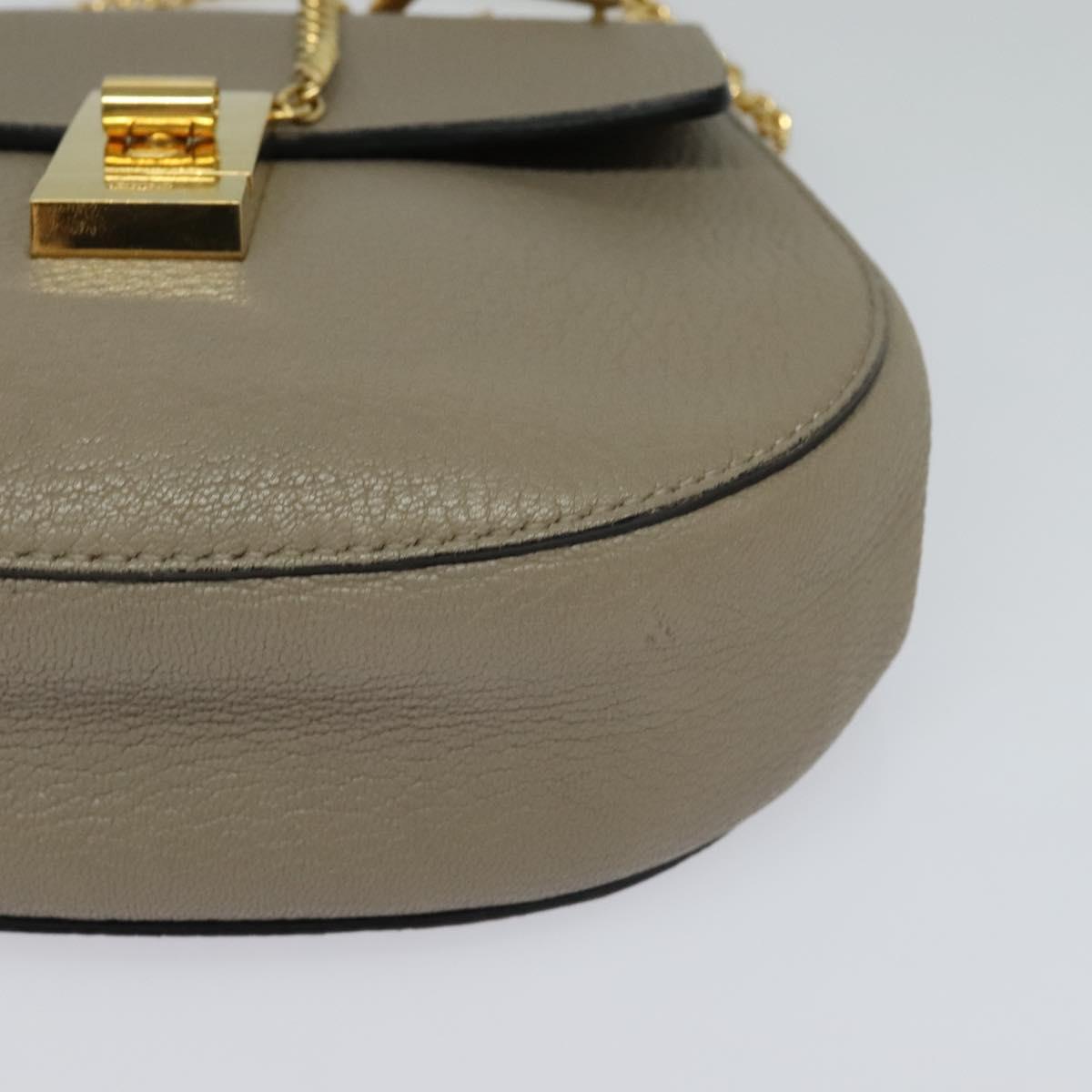 Chloe Chain Drew Shoulder Bag Leather Gray Gold Auth sw540