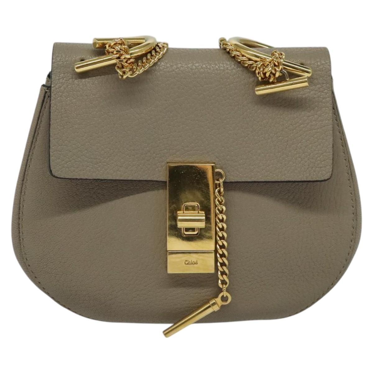 Chloe Chain Drew Shoulder Bag Leather Gray Gold Auth sw540