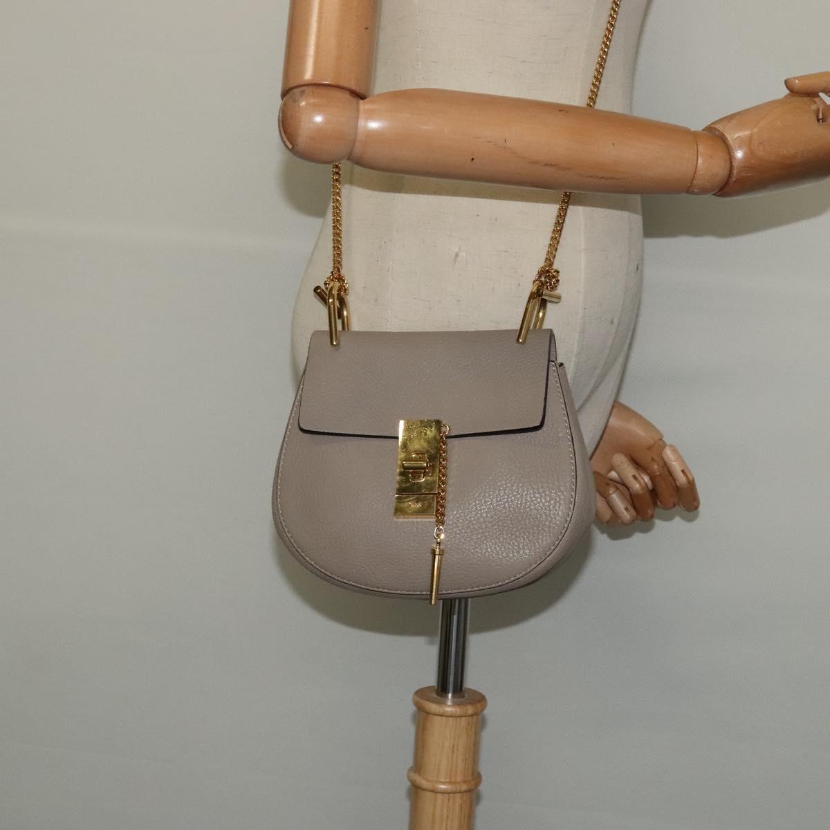 Chloe Chain Drew Shoulder Bag Leather Gray Gold Auth sw540