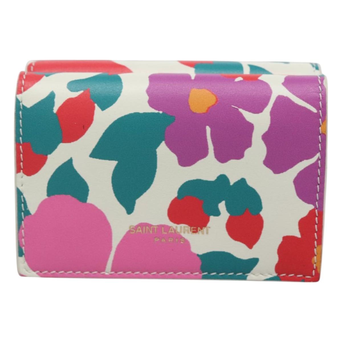 SAINT LAURENT Wallet Leather Gold White Auth sw546