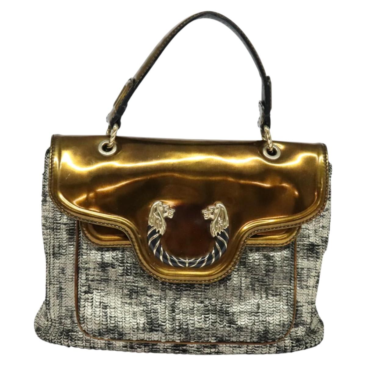 BVLGARI Leoni Hand Bag Leather 2way Gold Auth sw547