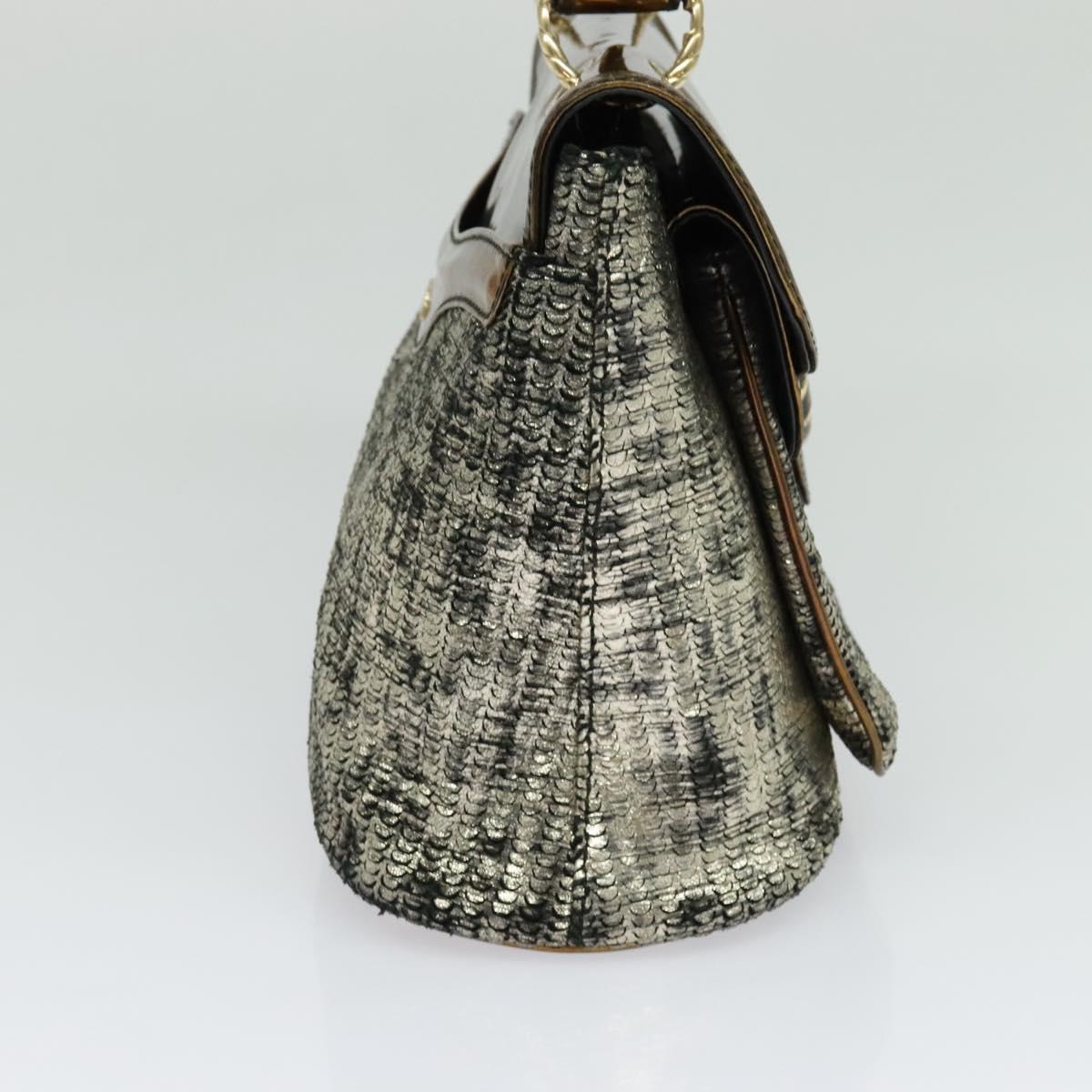 BVLGARI Leoni Hand Bag Leather 2way Gold Auth sw547