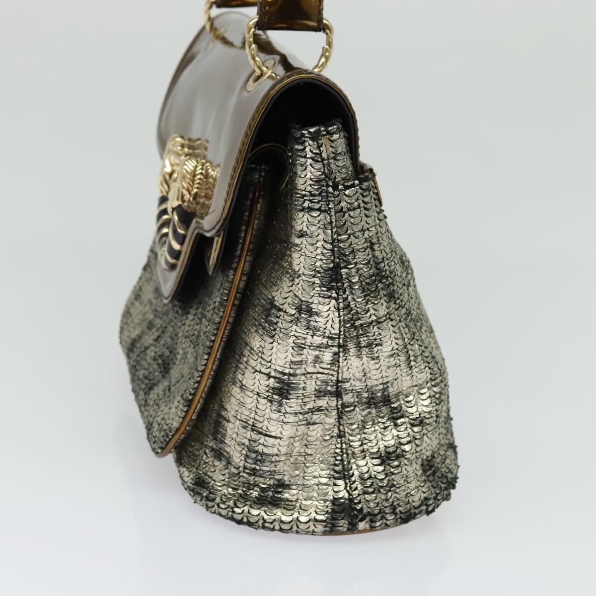 BVLGARI Leoni Hand Bag Leather 2way Gold Auth sw547