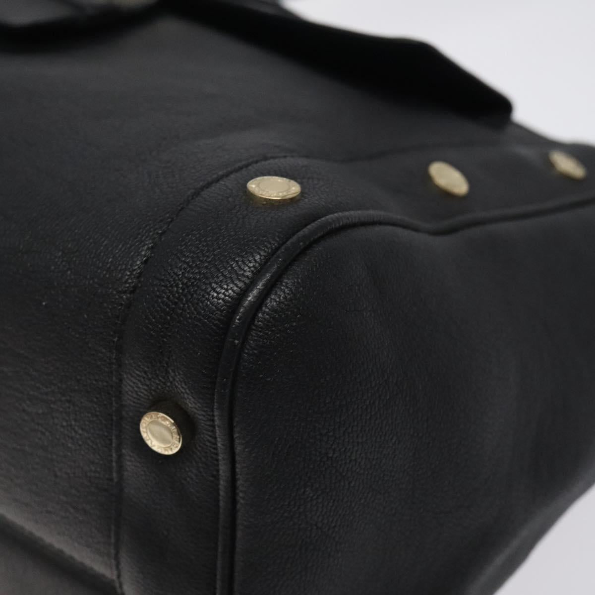 BVLGARI Shoulder Bag Leather Black Gold Auth sw548