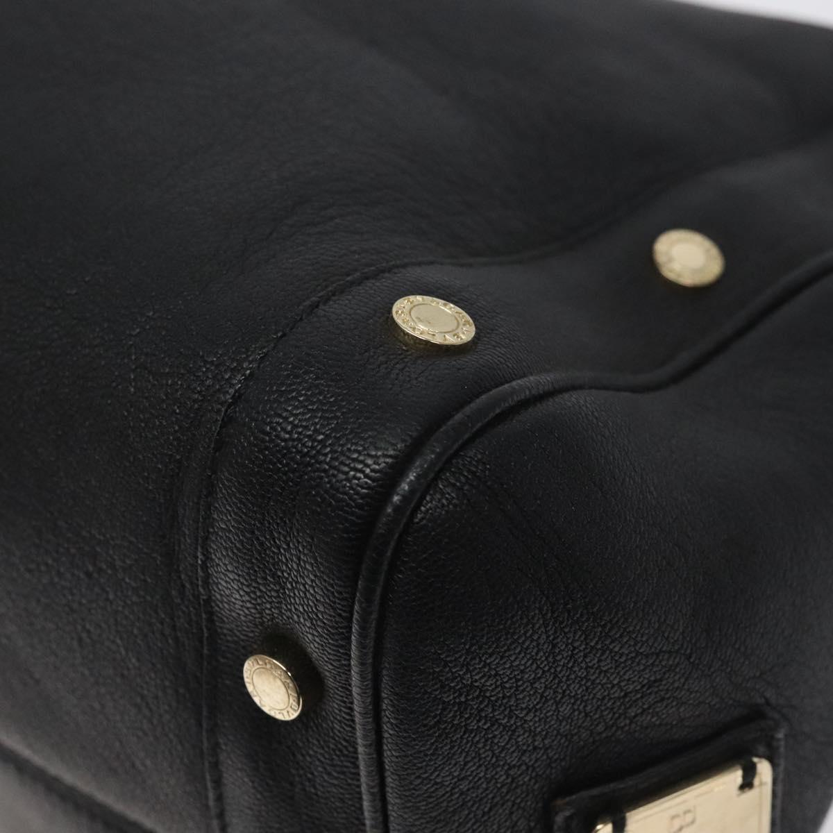 BVLGARI Shoulder Bag Leather Black Gold Auth sw548