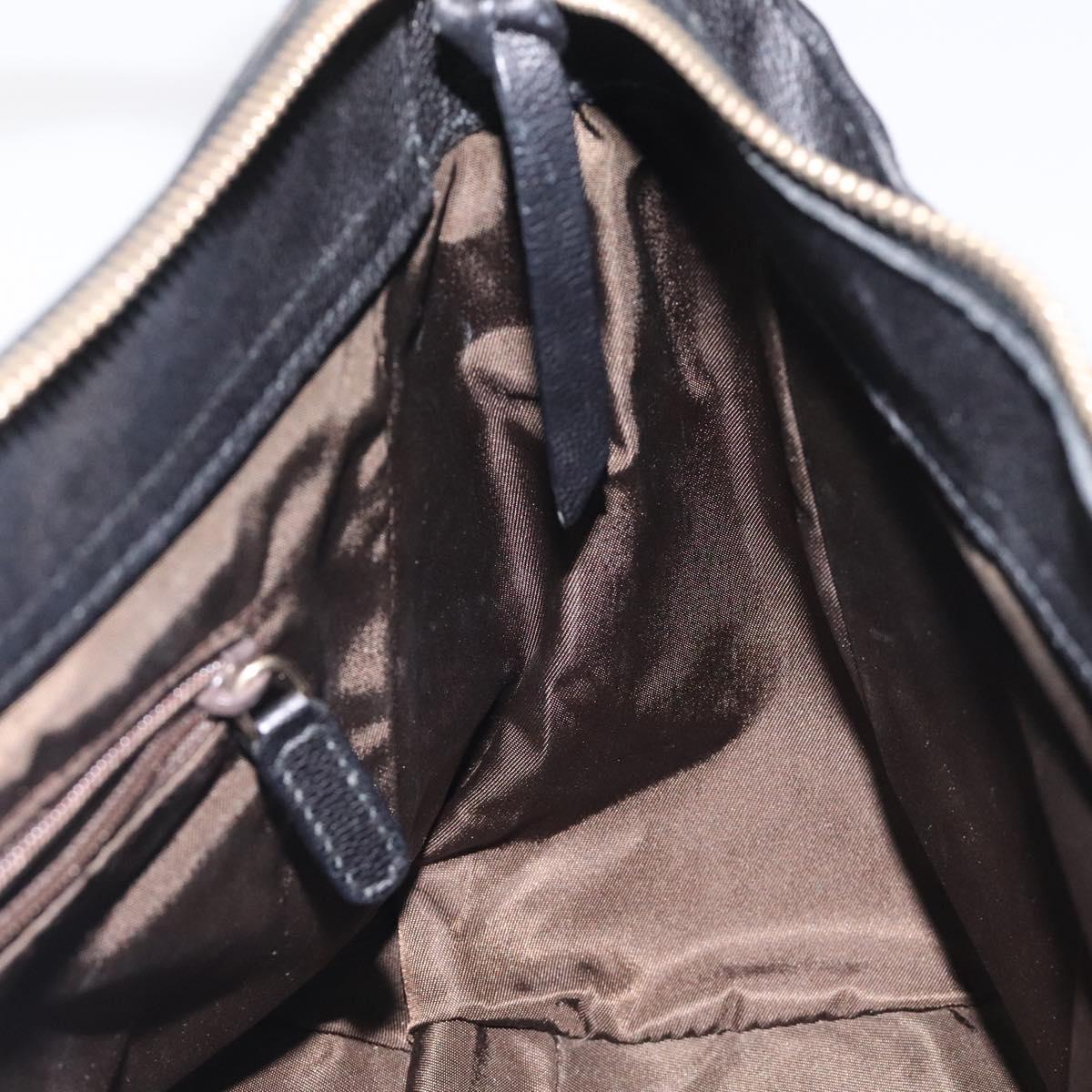 BVLGARI Shoulder Bag Leather Black Gold Auth sw548