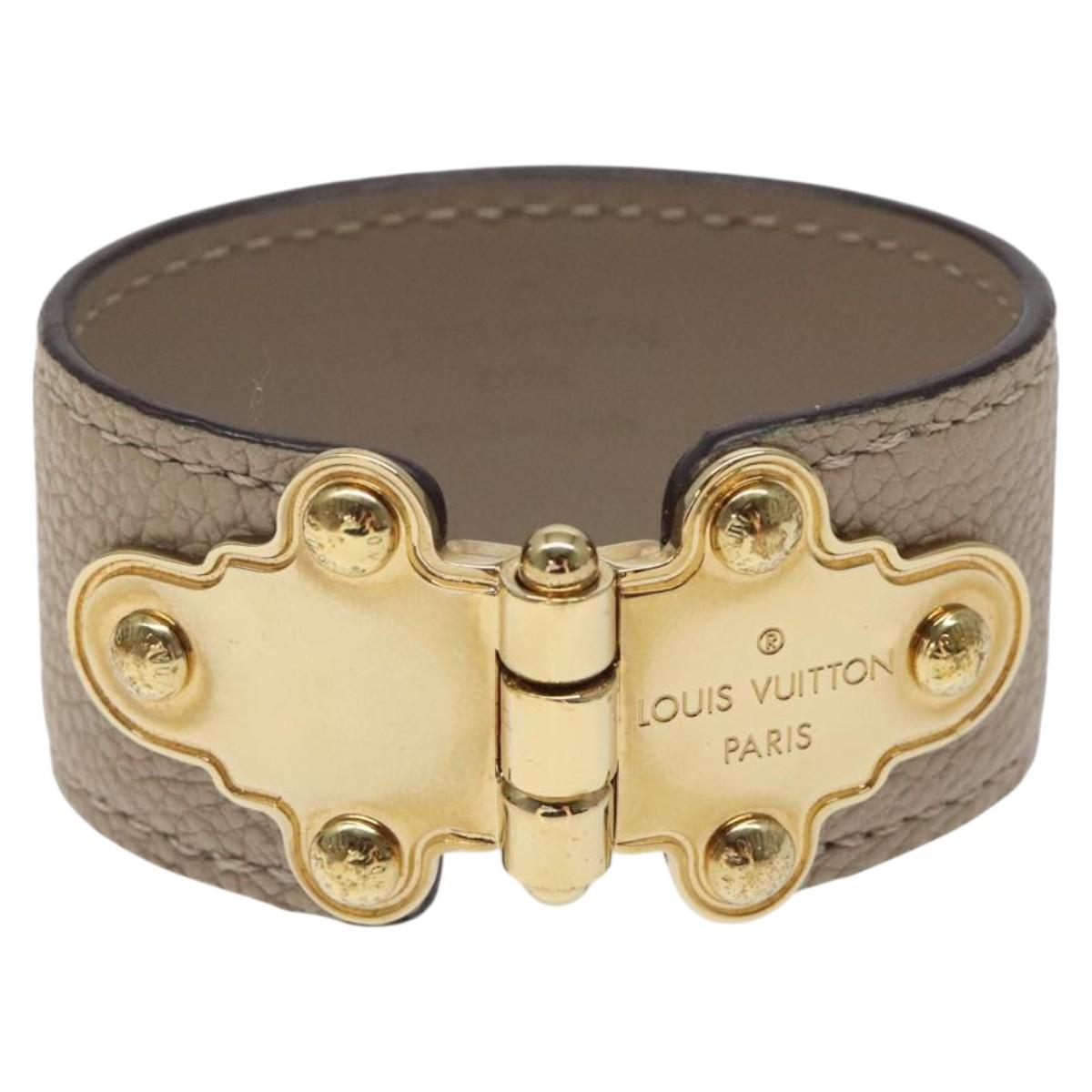 LOUIS VUITTON Brass Save Bracelet Leather Beige M6750 LV Auth sw557