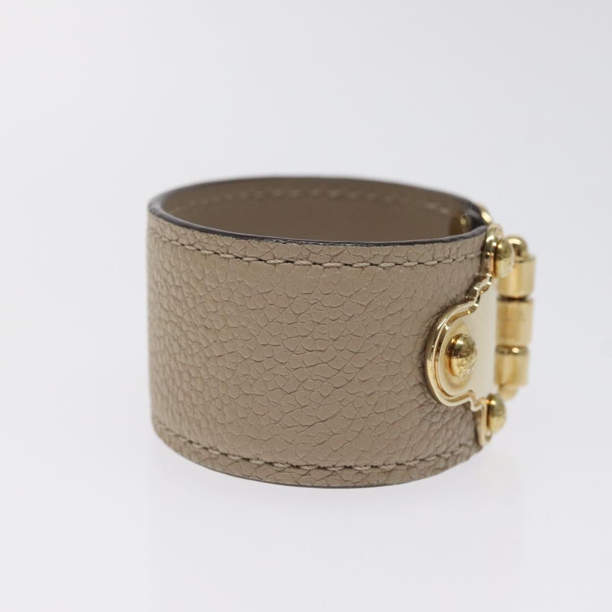 LOUIS VUITTON Brass Save Bracelet Leather Beige M6750 LV Auth sw557