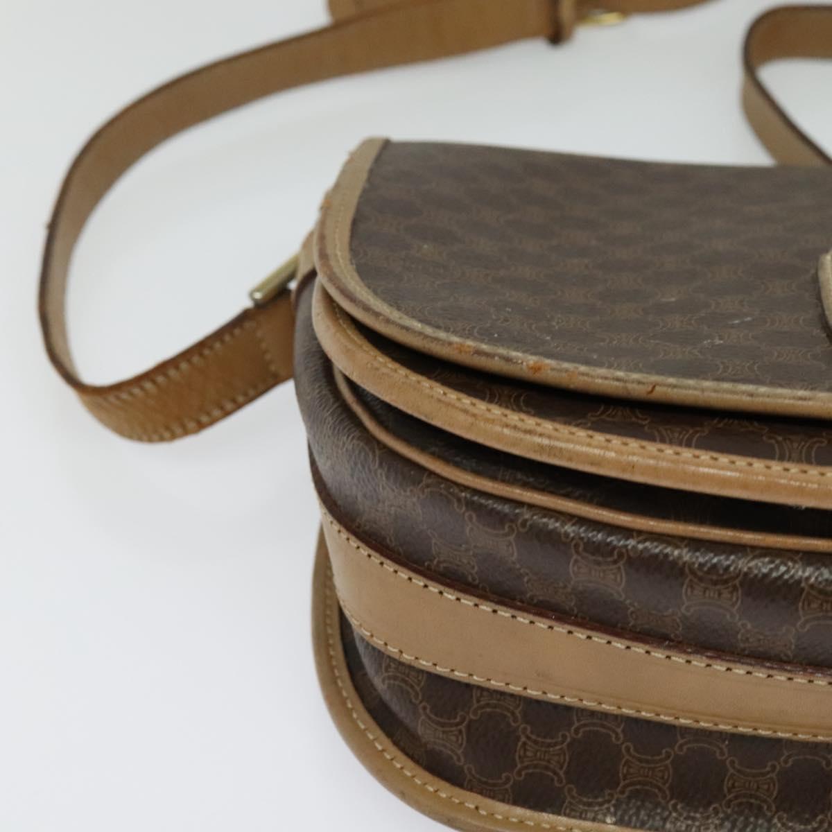 CELINE Macadam Canvas Shoulder Bag PVC Leather Brown Gold Auth sw561