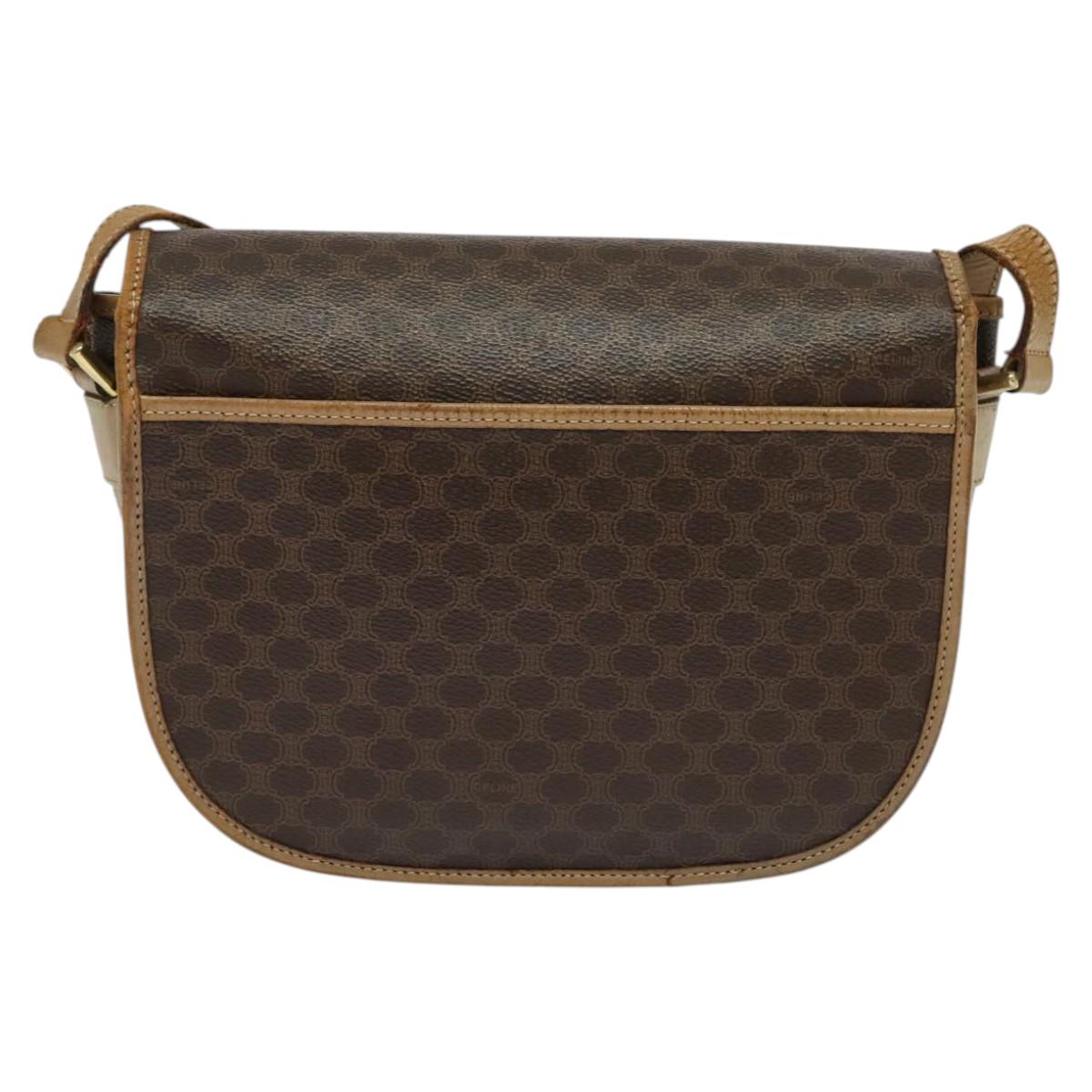 CELINE Macadam Canvas Shoulder Bag PVC Leather Brown Gold Auth sw561