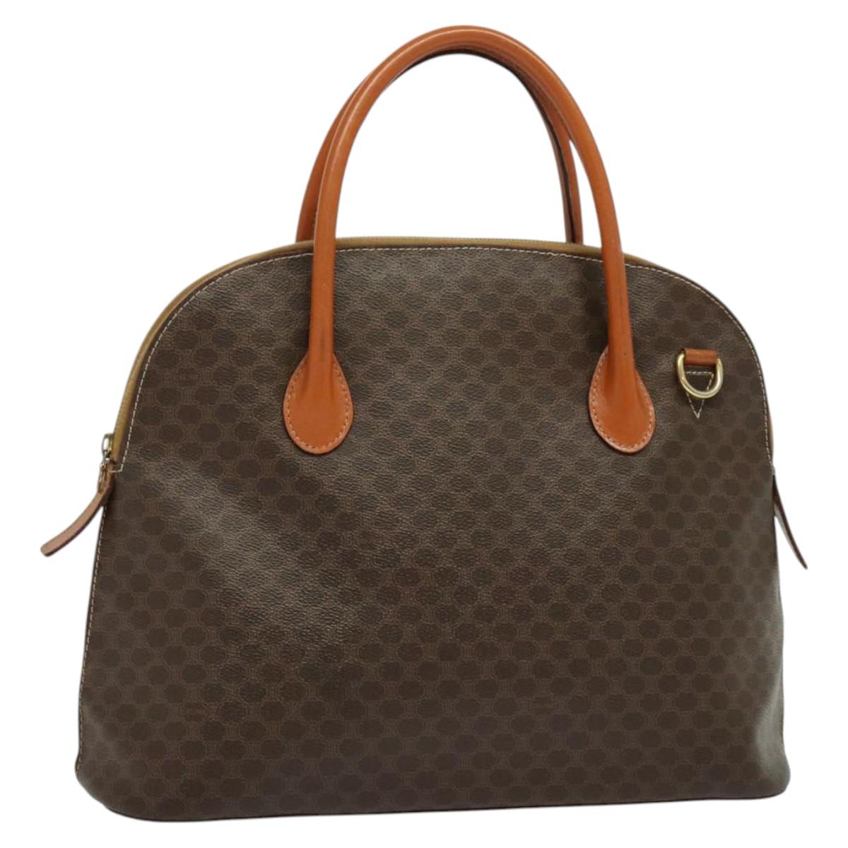 CELINE Macadam Canvas Hand Bag PVC Leather Brown Gold Auth sw562