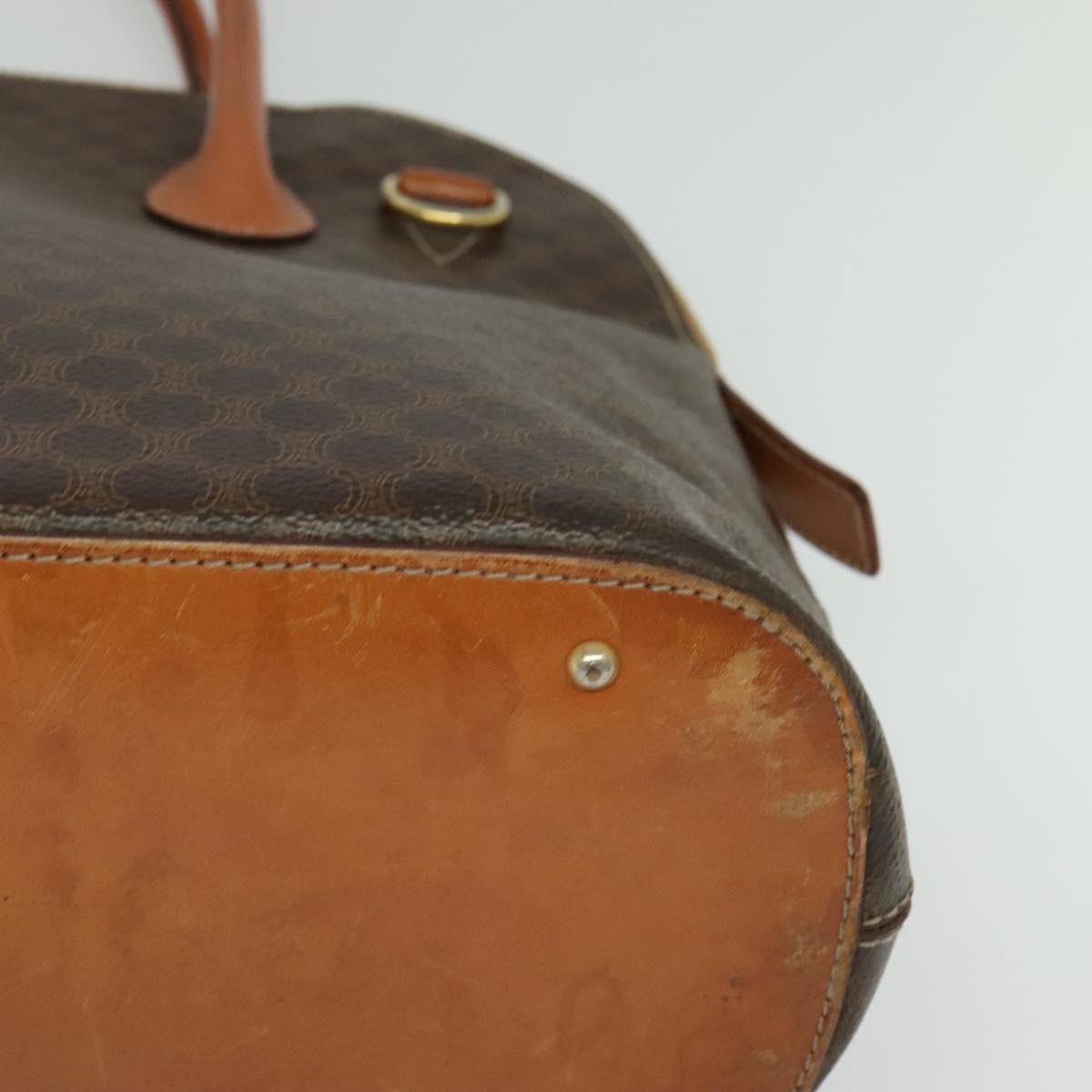 CELINE Macadam Canvas Hand Bag PVC Leather Brown Gold Auth sw562