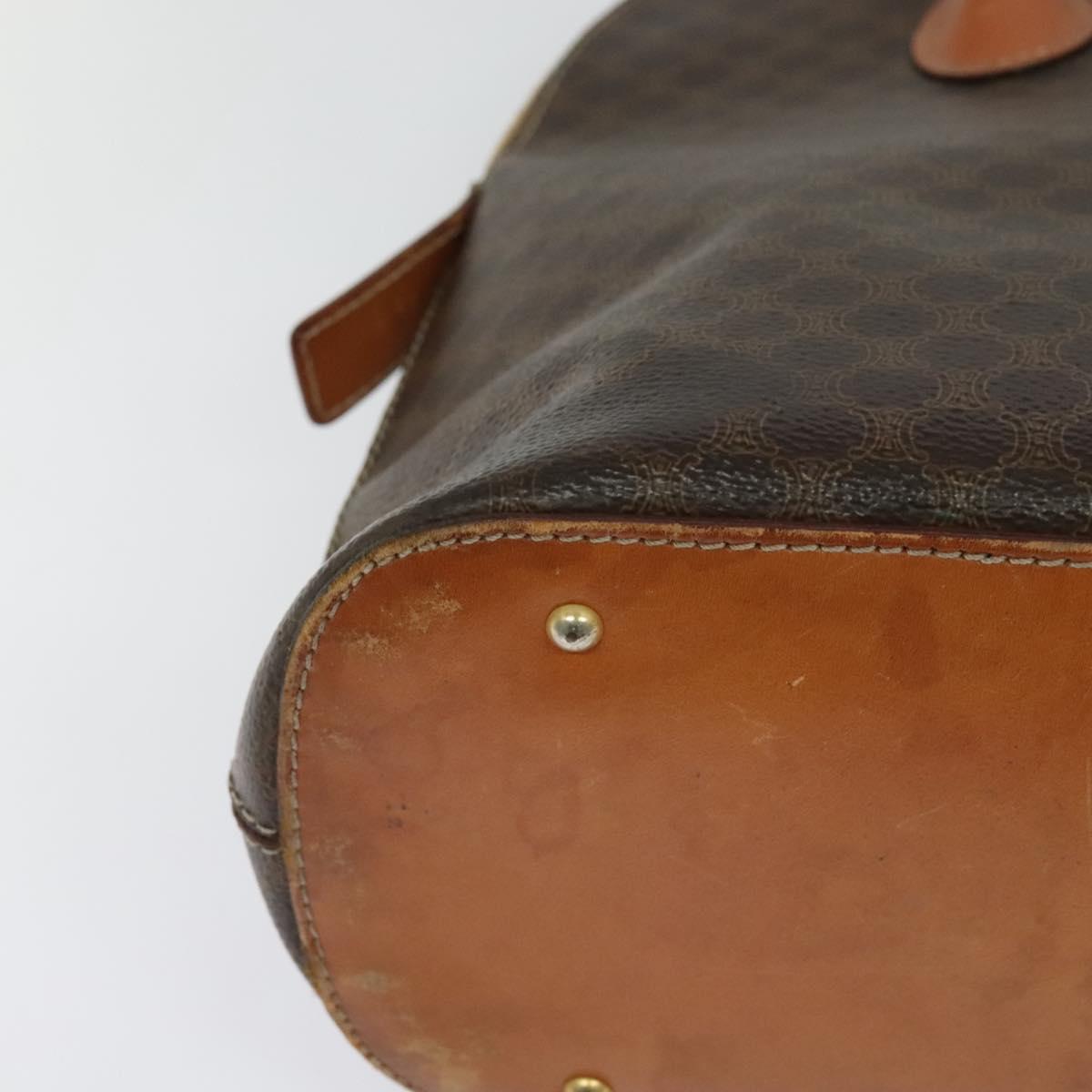 CELINE Macadam Canvas Hand Bag PVC Leather Brown Gold Auth sw562